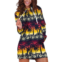 Hawaii Hibiscus Palm Tree Sunset Hoodie Dress Tropical Style - Polynesian Pride
