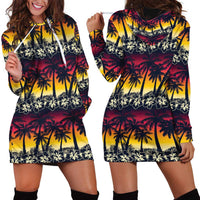 Hawaii Hibiscus Palm Tree Sunset Hoodie Dress Tropical Style - Polynesian Pride
