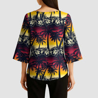 Hawaii Hibiscus Palm Tree Sunset Kimono Sleeve Blouse Tropical Style - Polynesian Pride