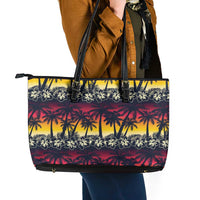 Hawaii Hibiscus Palm Tree Sunset Leather Tote Bag Tropical Style - Polynesian Pride