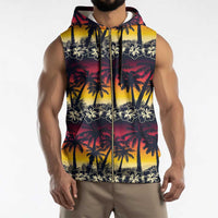 Hawaii Hibiscus Palm Tree Sunset Sleeveless Zip Hoodie Tropical Style - Polynesian Pride