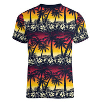 Hawaii Hibiscus Palm Tree Sunset Women V-Neck T-Shirt Tropical Style - Polynesian Pride