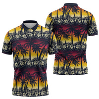 Hawaii Hibiscus Palm Tree Sunset Zipper Polo Shirt Tropical Style LT01 - Polynesian Pride