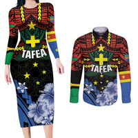 Personalised Vanuatu Tafea Province Couples Matching Long Sleeve Bodycon Dress and Long Sleeve Button Shirt Unique Tropical Tribal Pattern