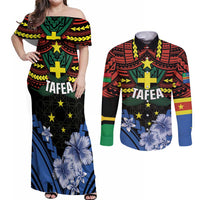 Personalised Vanuatu Tafea Province Couples Matching Off Shoulder Maxi Dress and Long Sleeve Button Shirt Unique Tropical Tribal Pattern