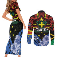 Personalised Vanuatu Tafea Province Couples Matching Short Sleeve Bodycon Dress and Long Sleeve Button Shirt Unique Tropical Tribal Pattern