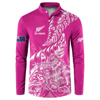 Custom New Zealand Rugby Silver Fern Button Sweatshirt Aotearoa Kiwi Maori Pink Version - Polynesian Pride