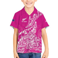 Custom New Zealand Rugby Silver Fern Kid Hawaiian Shirt Aotearoa Kiwi Maori Pink Version - Polynesian Pride