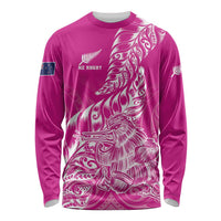 Custom New Zealand Rugby Silver Fern Long Sleeve Shirt Aotearoa Kiwi Maori Pink Version - Polynesian Pride