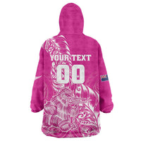 Custom New Zealand Rugby Silver Fern Wearable Blanket Hoodie Aotearoa Kiwi Maori Pink Version - Polynesian Pride