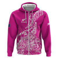 Custom New Zealand Rugby Silver Fern Zip Hoodie Aotearoa Kiwi Maori Pink Version LT01 Zip Hoodie Pink - Polynesian Pride