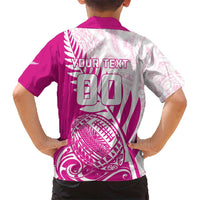 Custom New Zealand Rugby Silver Fern Kid Hawaiian Shirt Aotearoa Maori Pink Version - Polynesian Pride