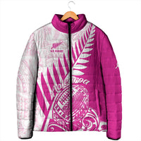 Custom New Zealand Rugby Silver Fern Padded Jacket Aotearoa Maori Pink Version - Polynesian Pride