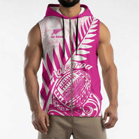 Custom New Zealand Rugby Silver Fern Sleeveless Zip Hoodie Aotearoa Maori Pink Version LT01 - Polynesian Pride