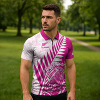 Custom New Zealand Rugby Silver Fern Zipper Polo Shirt Aotearoa Maori Pink Version LT01 - Polynesian Pride