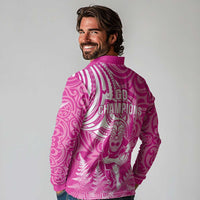 New Zealand Silver Fern Rugby All Pink Long Sleeve Polo Shirt Maori Tiki Player With Ta Moko Tribal - Polynesian Pride