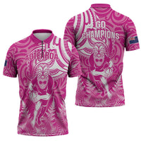 New Zealand Silver Fern Rugby All Pink Zipper Polo Shirt Maori Tiki Player With Ta Moko Tribal LT01 - Polynesian Pride
