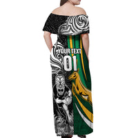 Custom New Zealand and South Africa Rugby Off Shoulder Maxi Dress Silver Fern Protea Pattern World Cup 2023 LT01 - Polynesian Pride