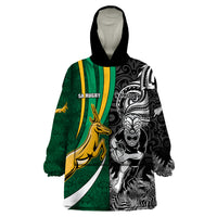 Custom New Zealand and South Africa Rugby Wearable Blanket Hoodie Silver Fern Protea Pattern World Cup 2023 LT01 One Size Art - Polynesian Pride