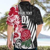 Custom New Zealand and England Rugby Hawaiian Shirt Silver Fern With Red Rose World Cup 2023 LT01 - Polynesian Pride