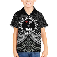 Personalised Toitu Te Tiriti Aotearoa Silver Fern Family Matching Short Sleeve Bodycon Dress and Hawaiian Shirt New Zealand Maori Pattern LT01 Son's Shirt Black - Polynesian Pride