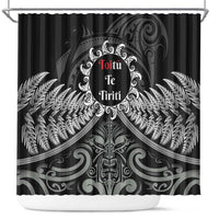 Toitu Te Tiriti Aotearoa Silver Fern Shower Curtain New Zealand Maori Pattern LT01 Black - Polynesian Pride