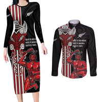 Toitu Te Reo Maori Toitu Te Whenua Toitu Te Tiriti Couples Matching Long Sleeve Bodycon Dress and Long Sleeve Button Shirt Maori Warrior New Zealand