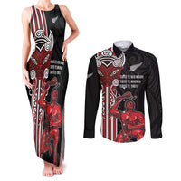 Toitu Te Reo Maori Toitu Te Whenua Toitu Te Tiriti Couples Matching Tank Maxi Dress and Long Sleeve Button Shirt Maori Warrior New Zealand