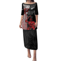 Toitu Te Reo Maori Toitu Te Whenua Toitu Te Tiriti Family Matching Puletasi and Hawaiian Shirt Maori Warrior New Zealand LT01 Mom's Dress Black - Polynesian Pride