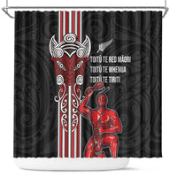 Toitu Te Reo Maori Toitu Te Whenua Toitu Te Tiriti Shower Curtain Maori Warrior New Zealand LT01 Black - Polynesian Pride