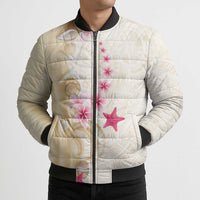 Beige Frangipani Sea Shell Bomber Puffer Jacket Starfish Polynesian Pattern - Polynesian Pride