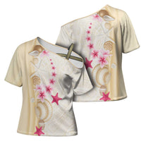 Beige Frangipani Sea Shell Cross Shoulder Shirt Starfish Polynesian Pattern - Polynesian Pride