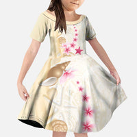 Beige Frangipani Sea Shell Family Matching Summer Maxi Dress and Hawaiian Shirt Starfish Polynesian Pattern LT01 Daughter's Dress Beige - Polynesian Pride