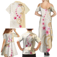 Beige Frangipani Sea Shell Family Matching Summer Maxi Dress and Hawaiian Shirt Starfish Polynesian Pattern LT01 - Polynesian Pride