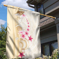 Beige Frangipani Sea Shell Garden Flag Starfish Polynesian Pattern - Polynesian Pride