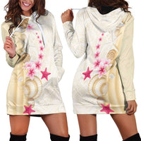 Beige Frangipani Sea Shell Hoodie Dress Starfish Polynesian Pattern - Polynesian Pride