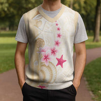 Beige Frangipani Sea Shell Christmas Knitted V-Neck Vest Starfish Polynesian Pattern - Polynesian Pride