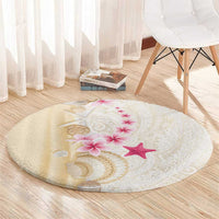 Beige Frangipani Sea Shell Round Carpet Starfish Polynesian Pattern - Polynesian Pride