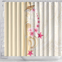 Beige Frangipani Sea Shell Shower Curtain Starfish Polynesian Pattern - Polynesian Pride