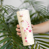 Beige Frangipani Sea Shell Skinny Tumbler Starfish Polynesian Pattern - Polynesian Pride