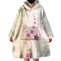 Beige Frangipani Sea Shell Wearable Blanket Hoodie Starfish Polynesian Pattern - Polynesian Pride