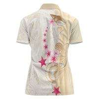 Beige Frangipani Sea Shell Women Polo Shirt Starfish Polynesian Pattern LT01 - Polynesian Pride
