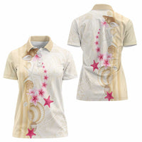 Beige Frangipani Sea Shell Women Polo Shirt Starfish Polynesian Pattern LT01 - Polynesian Pride