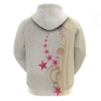 Beige Frangipani Sea Shell Zip Hoodie Starfish Polynesian Pattern - Polynesian Pride