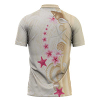 Beige Frangipani Sea Shell Zipper Polo Shirt Starfish Polynesian Pattern - Polynesian Pride