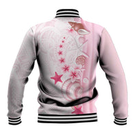 Pink Plumeria Sea Shell Baseball Jacket Starfish Polynesian Pattern - Polynesian Pride