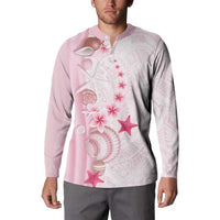 Pink Plumeria Sea Shell Button Sweatshirt Starfish Polynesian Pattern - Polynesian Pride
