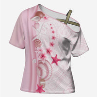 Pink Plumeria Sea Shell Cross Shoulder Shirt Starfish Polynesian Pattern - Polynesian Pride