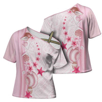 Pink Plumeria Sea Shell Cross Shoulder Shirt Starfish Polynesian Pattern - Polynesian Pride