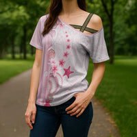Pink Plumeria Sea Shell Cross Shoulder Shirt Starfish Polynesian Pattern LT01 - Polynesian Pride